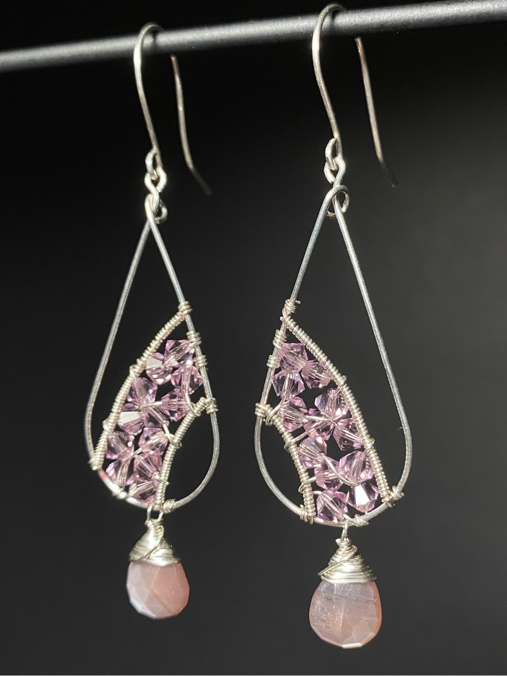 Sterling Silver, Moonstone & Swarovski Crystal Lavender Earrings